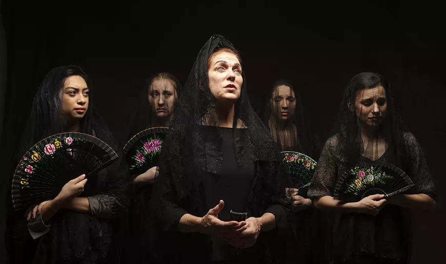 Susan Arnold (center) plays the tragic mother of the bridegroom in The Scoundrel & Scamp Theatre's adaptation of the Lorca classic, Blood Wedding.