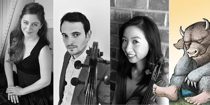 Three string players and a Sendak creature