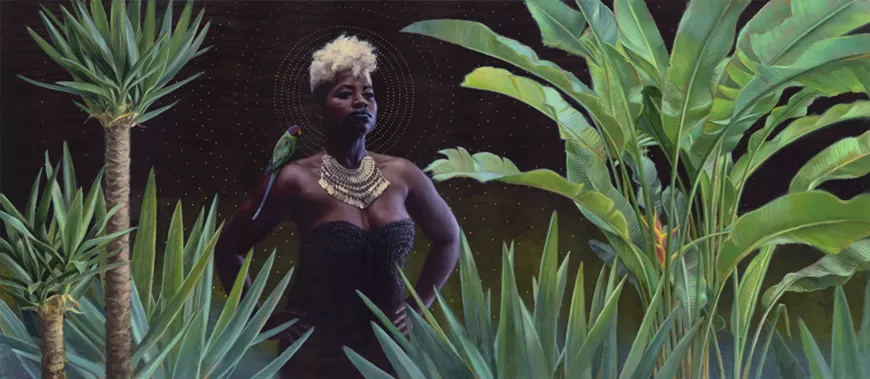 Achelois Menedeia, oil and gold leaf on panel, 2017
