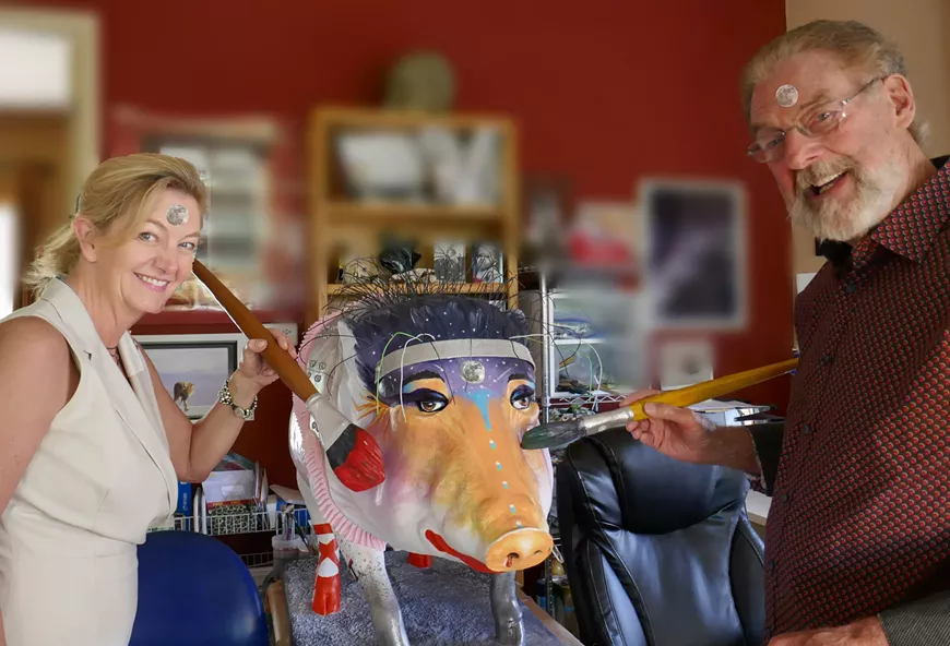 Fred Collins and Noel Daniels Painting The Javelina