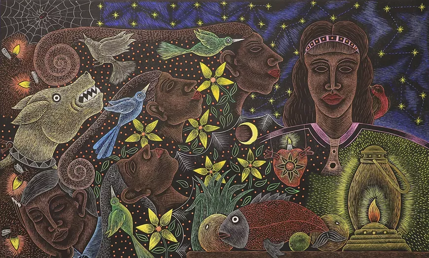 Enrique Flores &ndash; Untitled, woodcut with watercolor