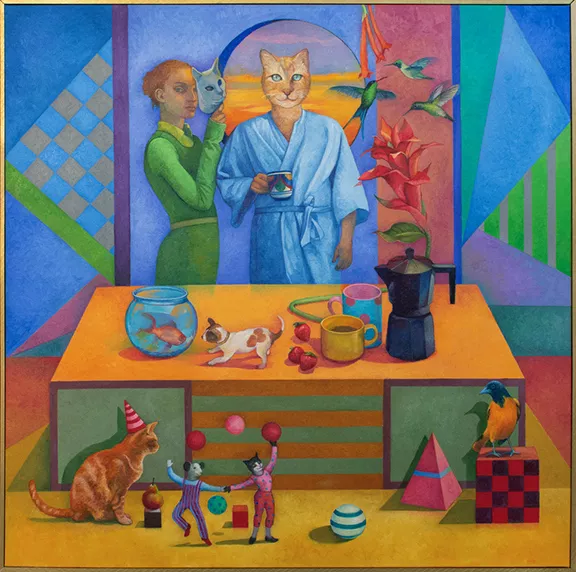 “Morning Coffee” by Gail Marcus-Orlen, oil on canvas, 2019. Courtesy Etherton Gallery