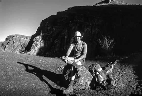 Charles Bowden, hiker, 1986