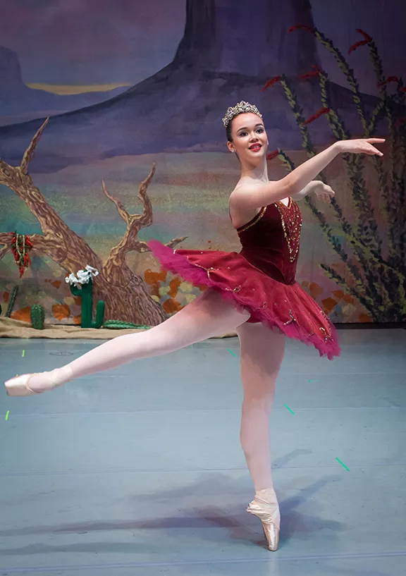 Maya Hughes dances the Prickly Pear Fairy this weekend in Tucson Regional Ballet’s Southwest Nutcracker