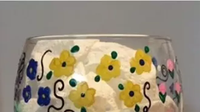 Image: Wine glass painting at Roadrunner Coffee