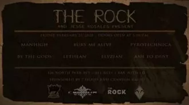 Image: The Rock and Jesse Rosales present manhigh, Bury Me Alive, Pyrotechnica, By the Gods, Lethean, Elyzian, and Ash To Dust