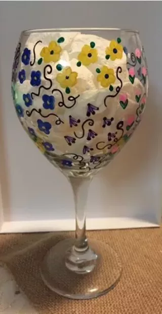 Image: Wine glass painting at Roadrunner Coffee