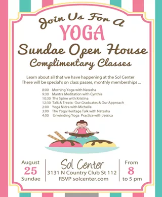 Image: Yoga Sundae Open House at the Sol Center - Complimentary Classes and Happenings All Day