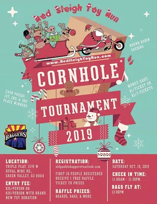 Image: Red Sleigh Toy Run Cornhole Tournament