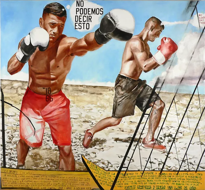 A detail from “La Pared, Nogales [the wall], 2020,” by Jack Balas, is on display in Go Figure, continuing through May 30 at Etherton Gallery, which remains open, for now, at 135 S. Sixth Ave.