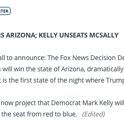 Image: Fox News Calls Arizona for Biden, Kelly