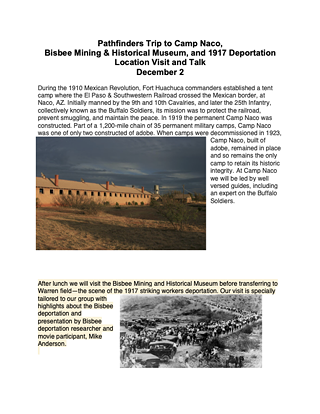 Image: Pathfinders Trip to Camp Naco, Bisbee Mining and Historical Museum and talk on Deportation