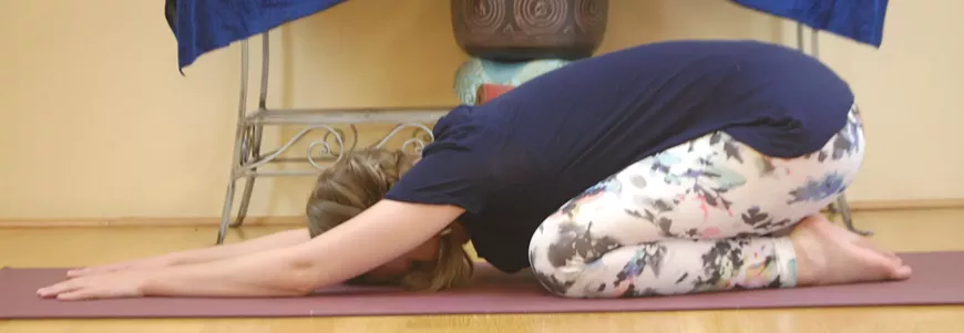 Relaxing poses held with or without props allow body and muscles to release and relax.