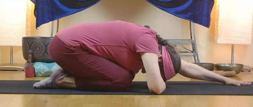 Miranda Staunton guides participants through relaxing restorative poses.