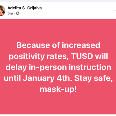 Image: With COVID Cases Skyrocketing, TUSD Pulls Plug on Return to In-Class Instruction Until 2021